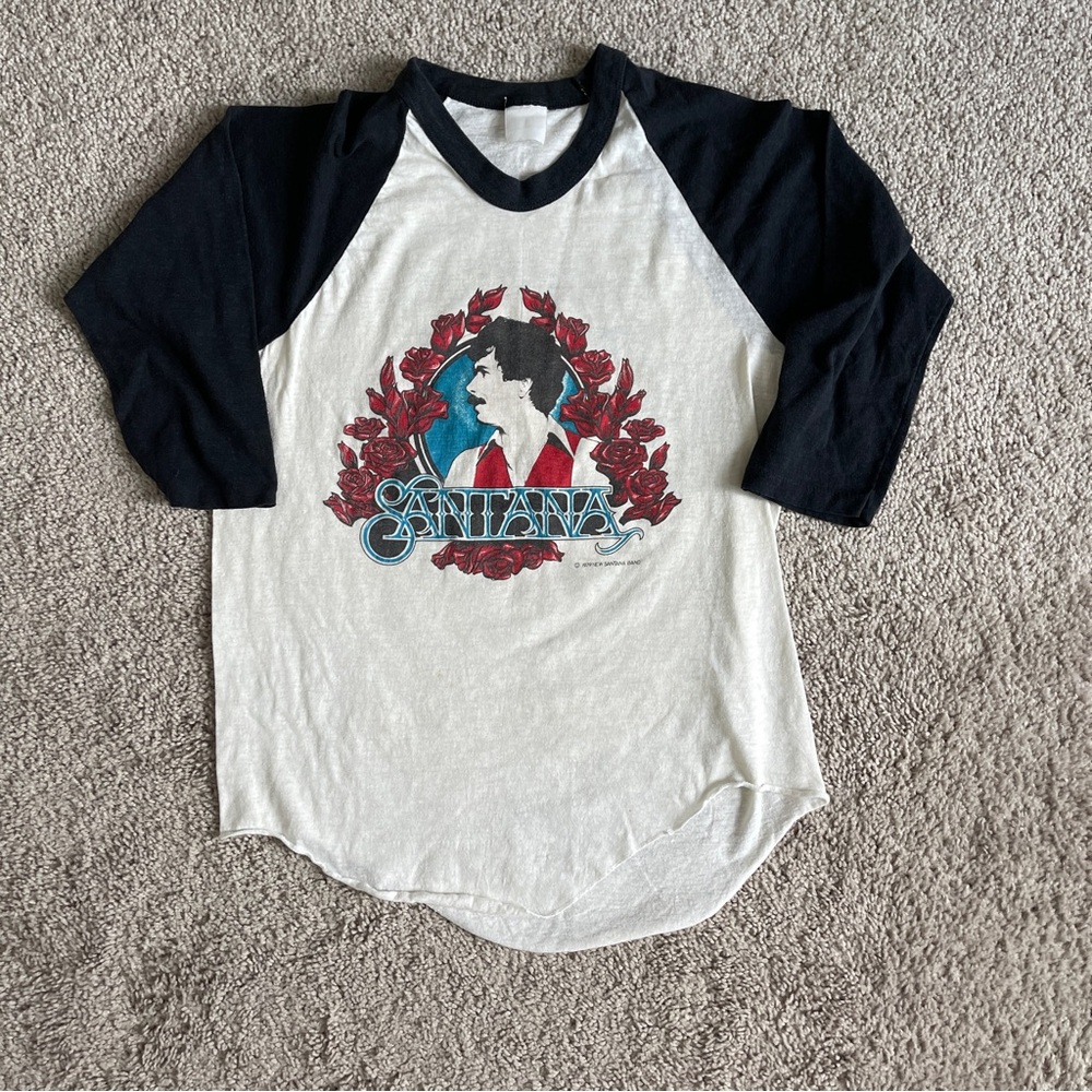 Vintage 1979 Santana Raglan Band Tee – 70s Baseball Style – Small